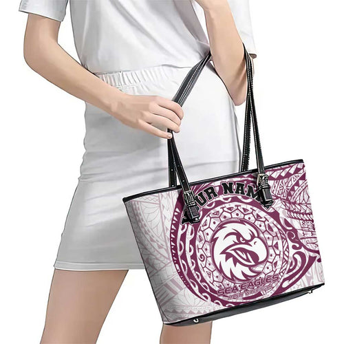Personalized Manly Warringah Sea Eagles Leather Tote Bag Polynesian Tribal Chest and Sleeve Tattoo