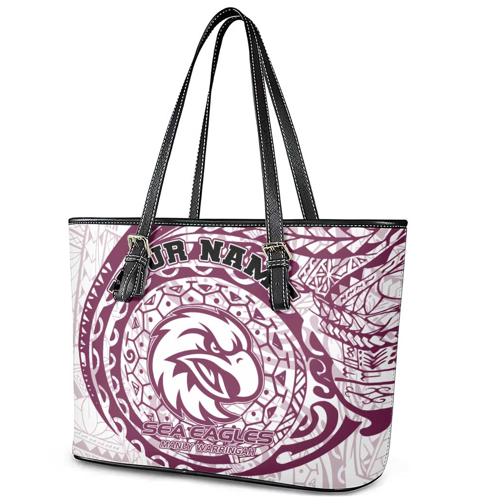 Personalized Manly Warringah Sea Eagles Leather Tote Bag Polynesian Tribal Chest and Sleeve Tattoo