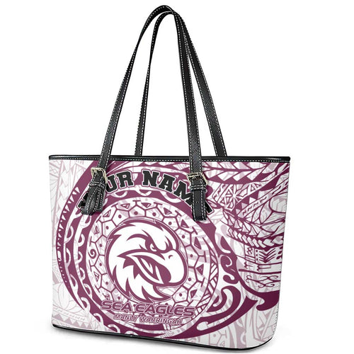 Personalized Manly Warringah Sea Eagles Leather Tote Bag Polynesian Tribal Chest and Sleeve Tattoo