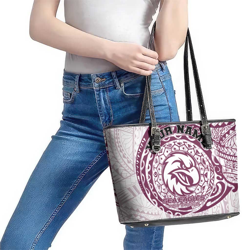 Personalized Manly Warringah Sea Eagles Leather Tote Bag Polynesian Tribal Chest and Sleeve Tattoo
