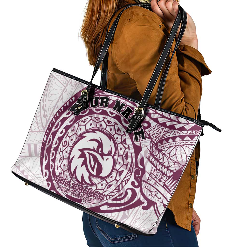 Personalized Manly Warringah Sea Eagles Leather Tote Bag Polynesian Tribal Chest and Sleeve Tattoo