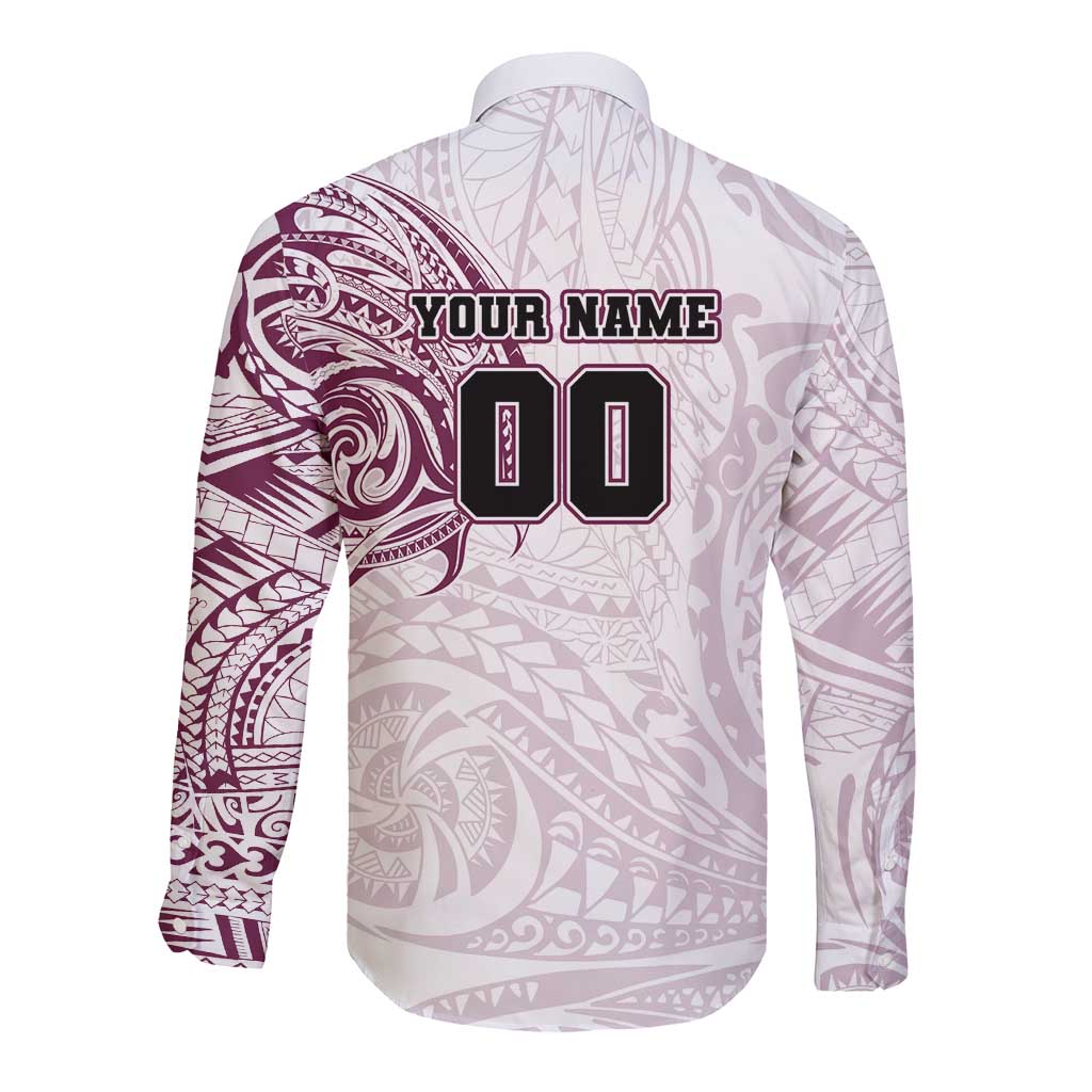 Personalized Manly Warringah Sea Eagles Long Sleeve Button Shirt Polynesian Tribal Chest and Sleeve Tattoo