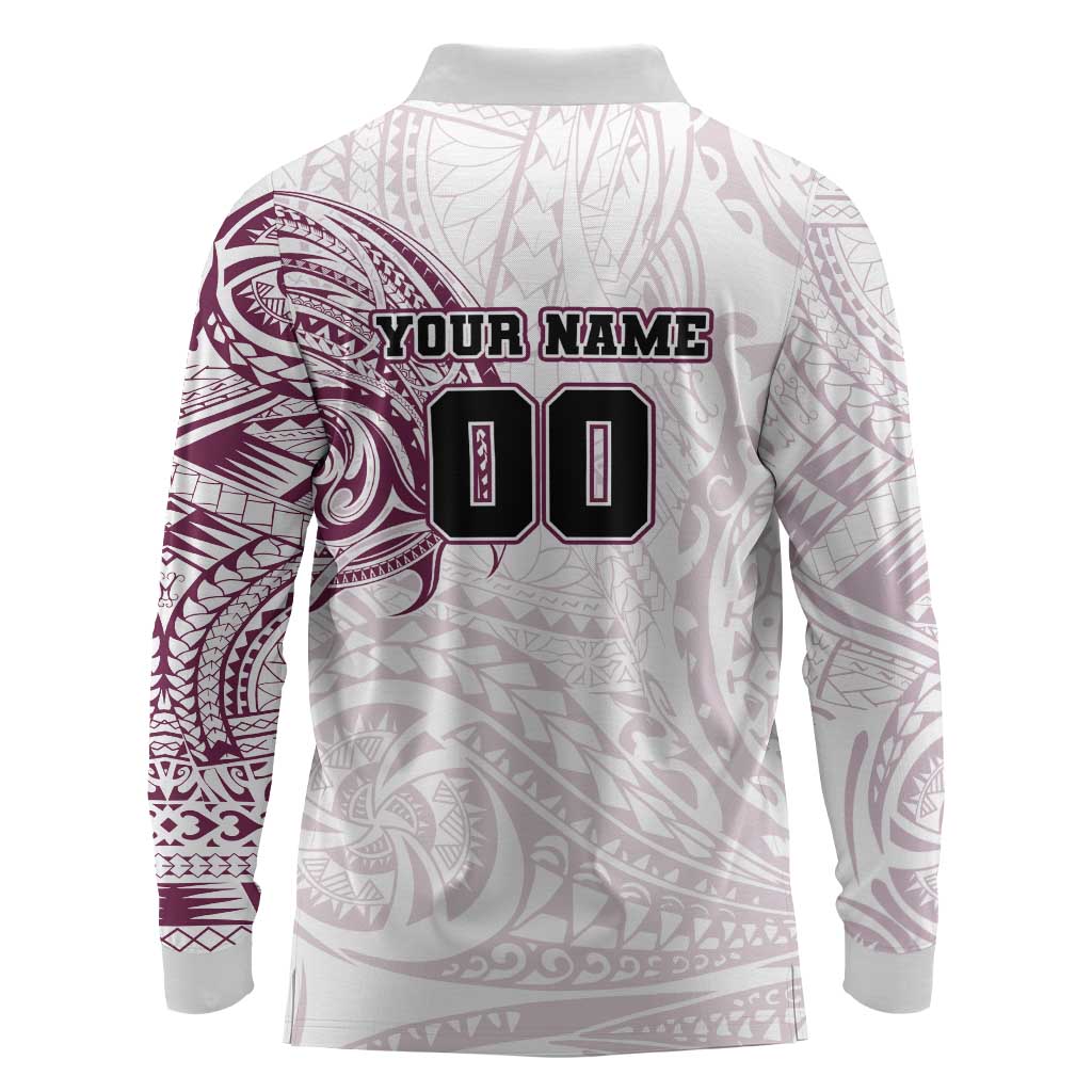 Personalized Manly Warringah Sea Eagles Long Sleeve Polo Shirt Polynesian Tribal Chest and Sleeve Tattoo