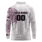 Personalized Manly Warringah Sea Eagles Long Sleeve Polo Shirt Polynesian Tribal Chest and Sleeve Tattoo