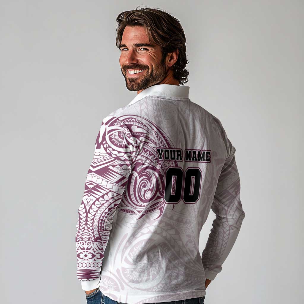 Personalized Manly Warringah Sea Eagles Long Sleeve Polo Shirt Polynesian Tribal Chest and Sleeve Tattoo