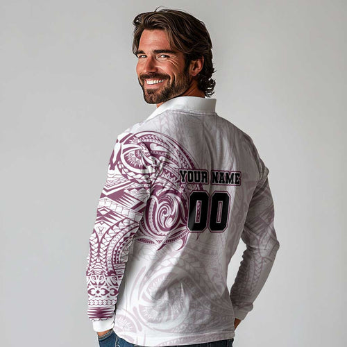 Personalized Manly Warringah Sea Eagles Long Sleeve Polo Shirt Polynesian Tribal Chest and Sleeve Tattoo