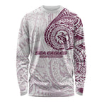 Personalized Manly Warringah Sea Eagles Long Sleeve Shirt Polynesian Tribal Chest and Sleeve Tattoo