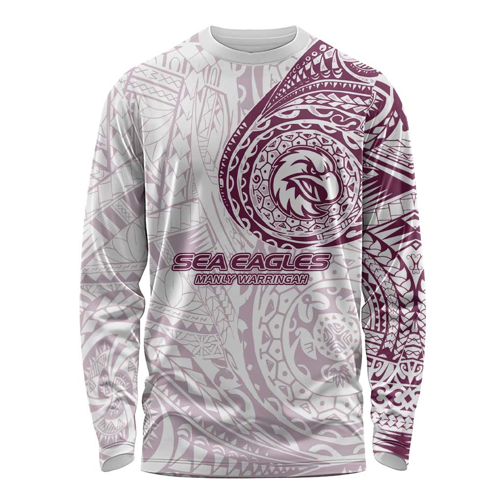 Personalized Manly Warringah Sea Eagles Long Sleeve Shirt Polynesian Tribal Chest and Sleeve Tattoo
