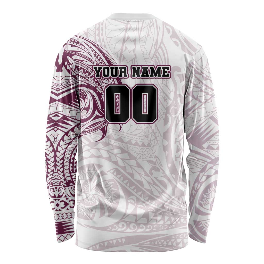 Personalized Manly Warringah Sea Eagles Long Sleeve Shirt Polynesian Tribal Chest and Sleeve Tattoo