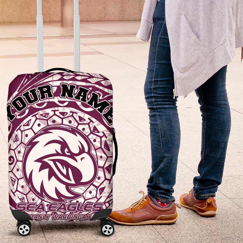 Personalized Manly Warringah Sea Eagles Luggage Cover Polynesian Tribal Chest and Sleeve Tattoo