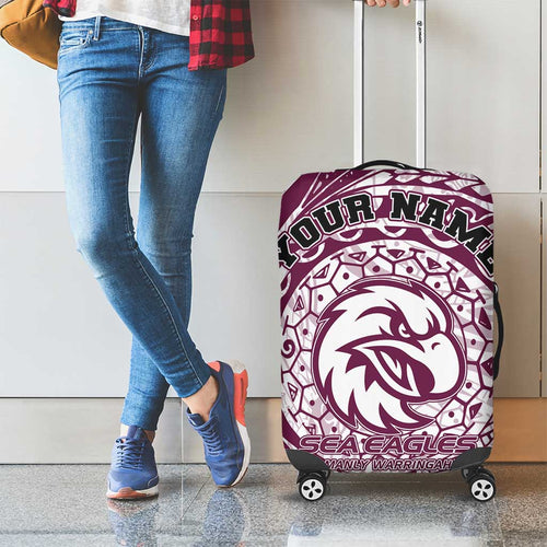 Personalized Manly Warringah Sea Eagles Luggage Cover Polynesian Tribal Chest and Sleeve Tattoo