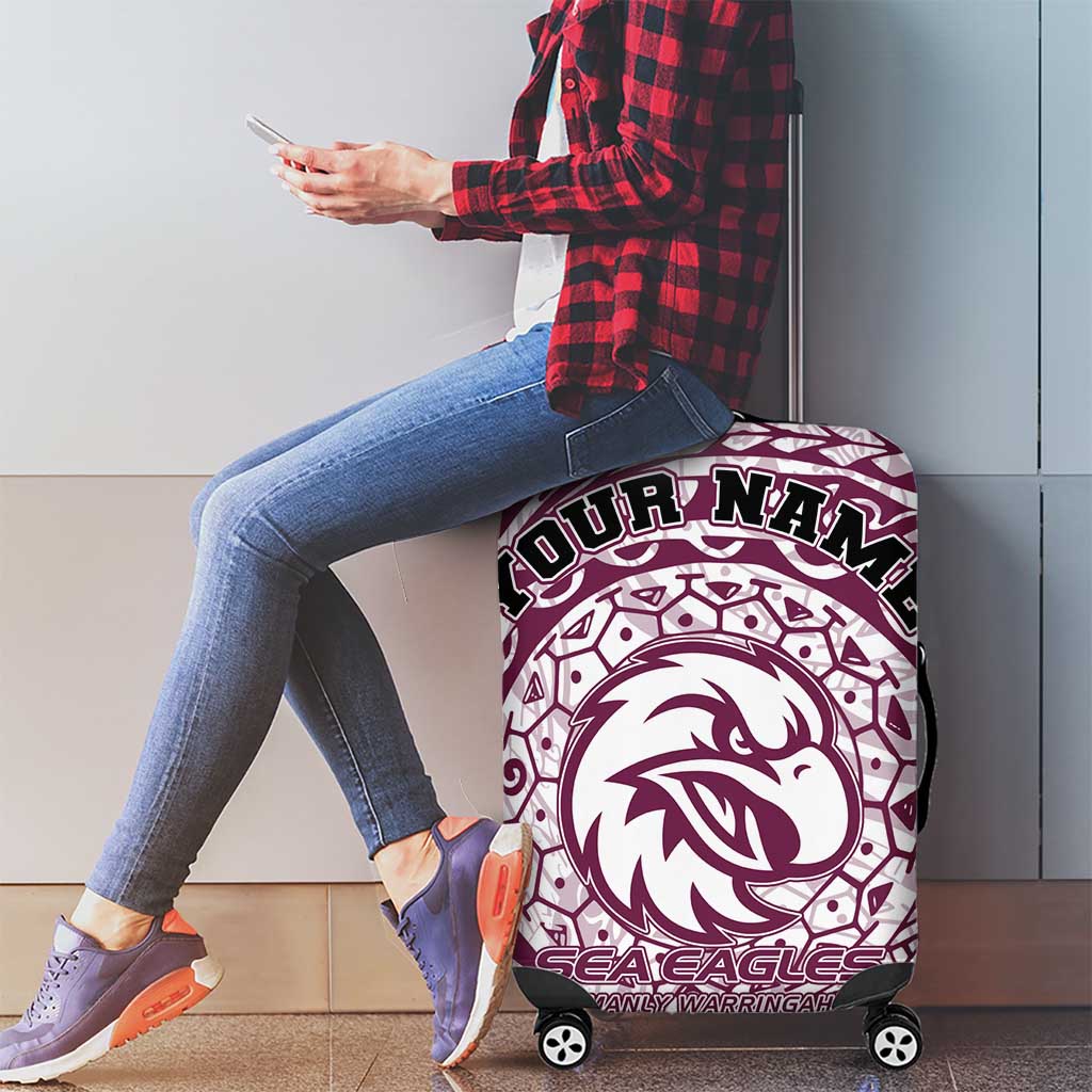 Personalized Manly Warringah Sea Eagles Luggage Cover Polynesian Tribal Chest and Sleeve Tattoo