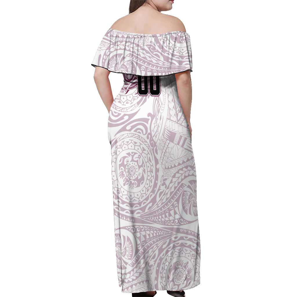 Personalized Manly Warringah Sea Eagles Off Shoulder Maxi Dress Polynesian Tribal Chest and Sleeve Tattoo
