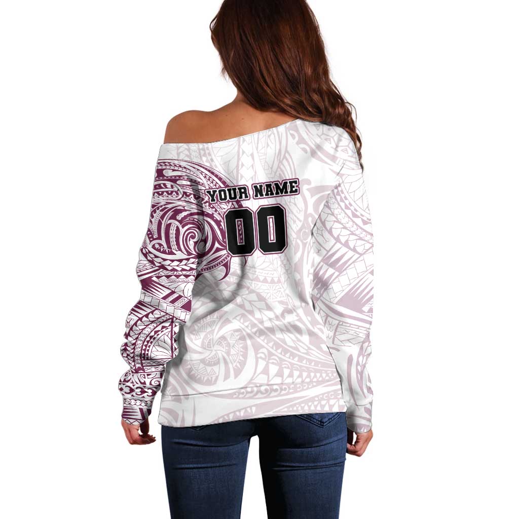 Personalized Manly Warringah Sea Eagles Off Shoulder Sweater Polynesian Tribal Chest and Sleeve Tattoo