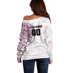 Personalized Manly Warringah Sea Eagles Off Shoulder Sweater Polynesian Tribal Chest and Sleeve Tattoo