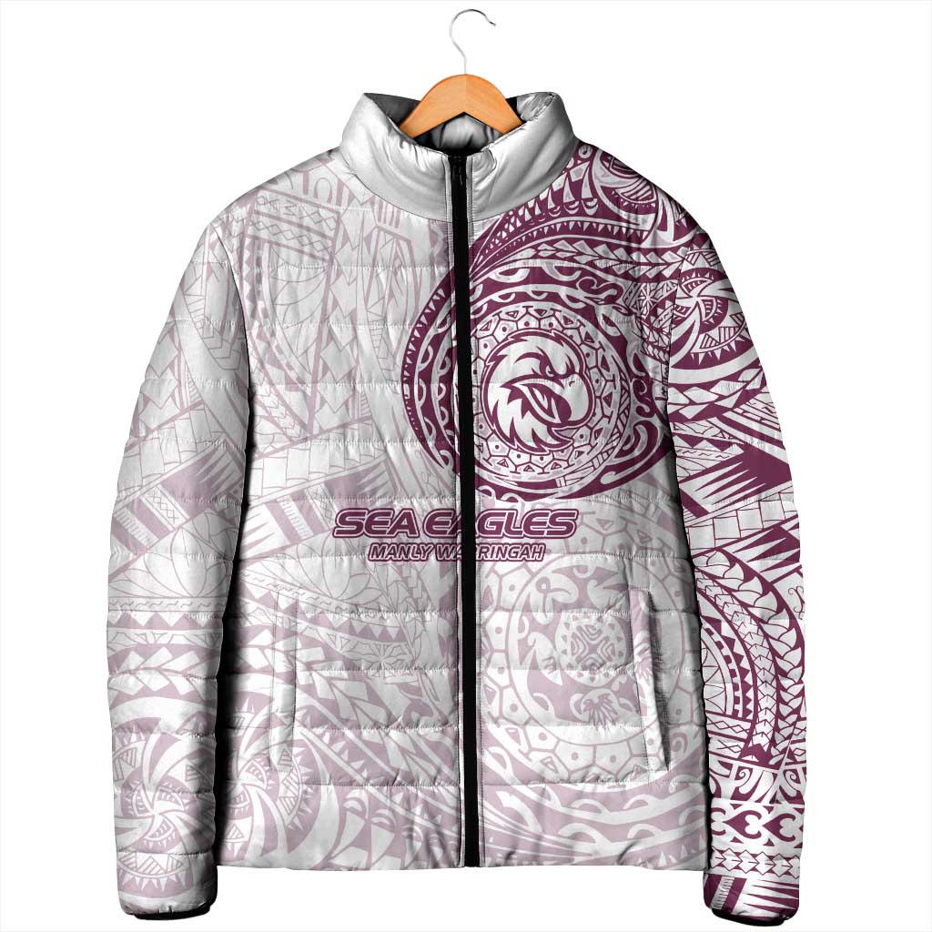 Personalized Manly Warringah Sea Eagles Padded Jacket Polynesian Tribal Chest and Sleeve Tattoo