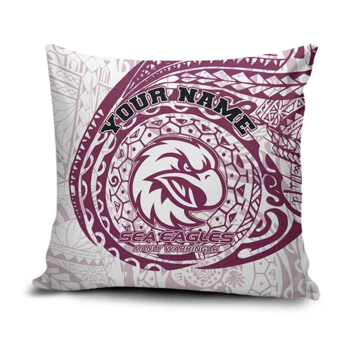 Personalized Manly Warringah Sea Eagles Pillow Cover Polynesian Tribal Chest and Sleeve Tattoo