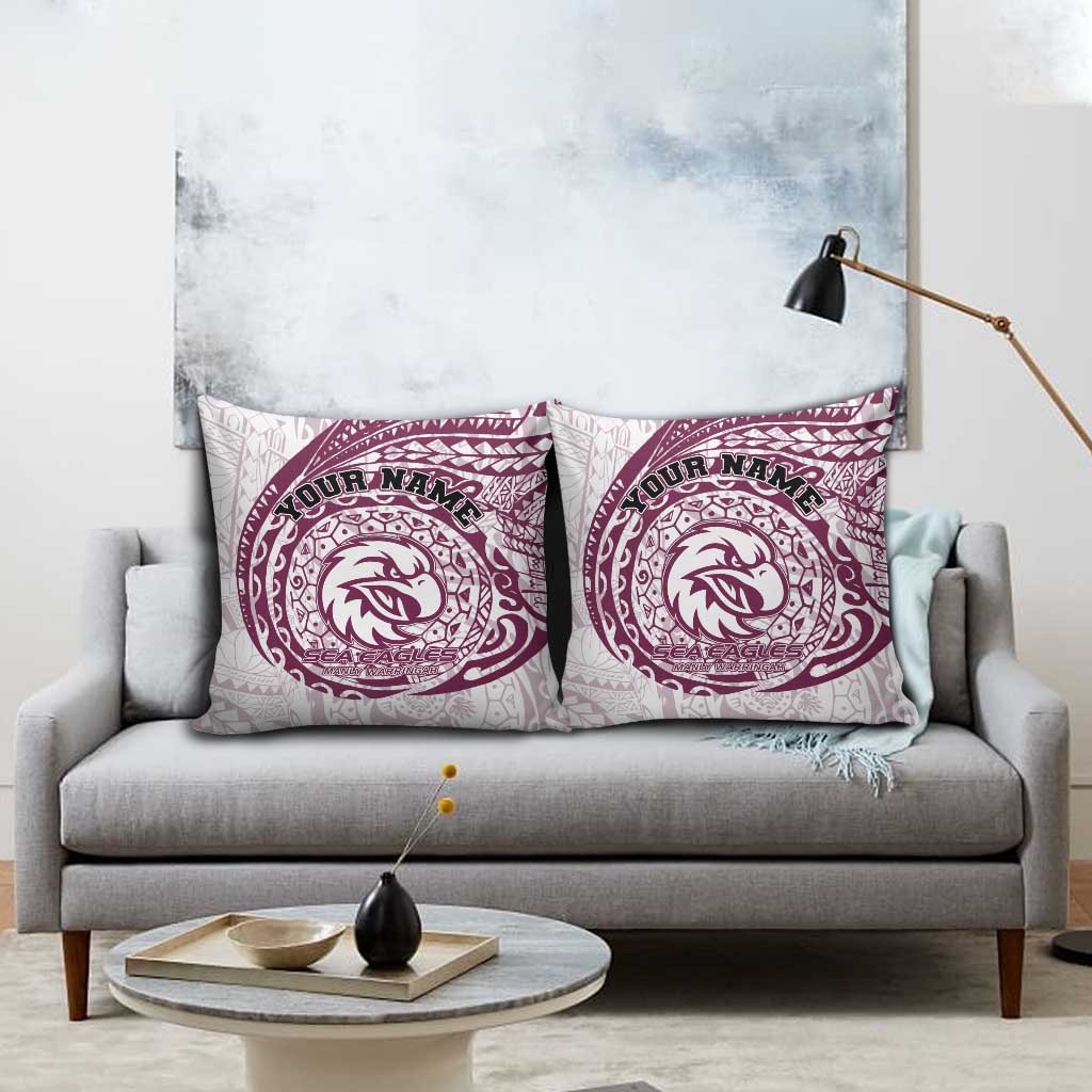 Personalized Manly Warringah Sea Eagles Pillow Cover Polynesian Tribal Chest and Sleeve Tattoo