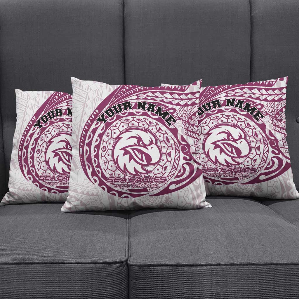 Personalized Manly Warringah Sea Eagles Pillow Cover Polynesian Tribal Chest and Sleeve Tattoo