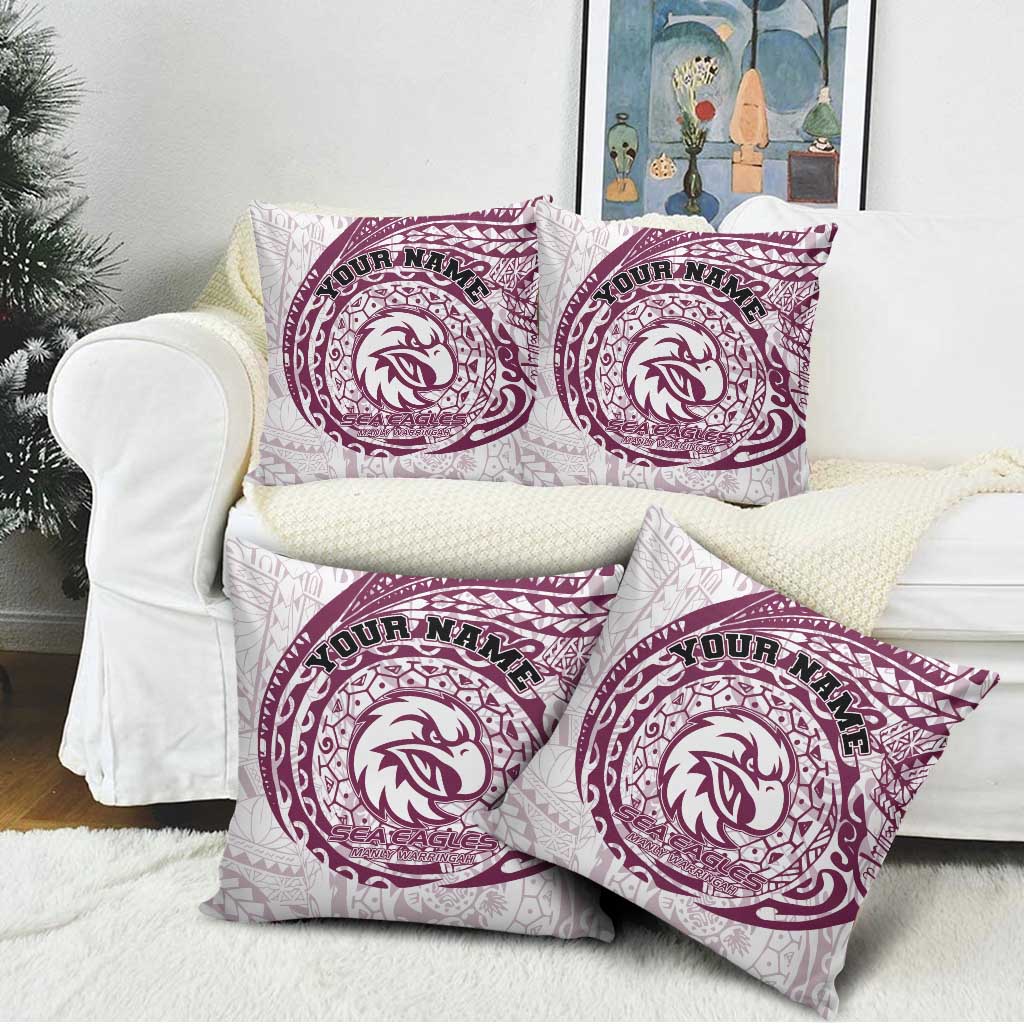 Personalized Manly Warringah Sea Eagles Pillow Cover Polynesian Tribal Chest and Sleeve Tattoo