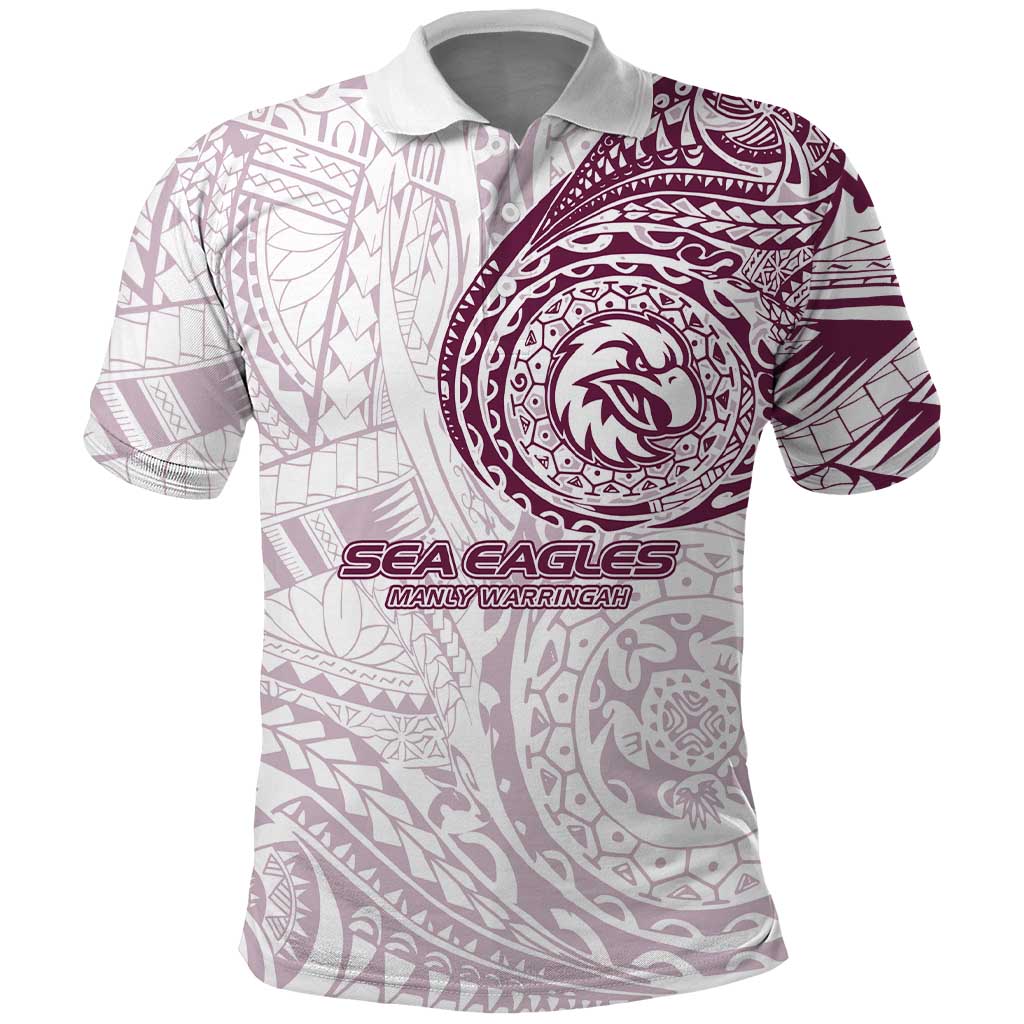 Personalized Manly Warringah Sea Eagles Polo Shirt Polynesian Tribal Chest and Sleeve Tattoo