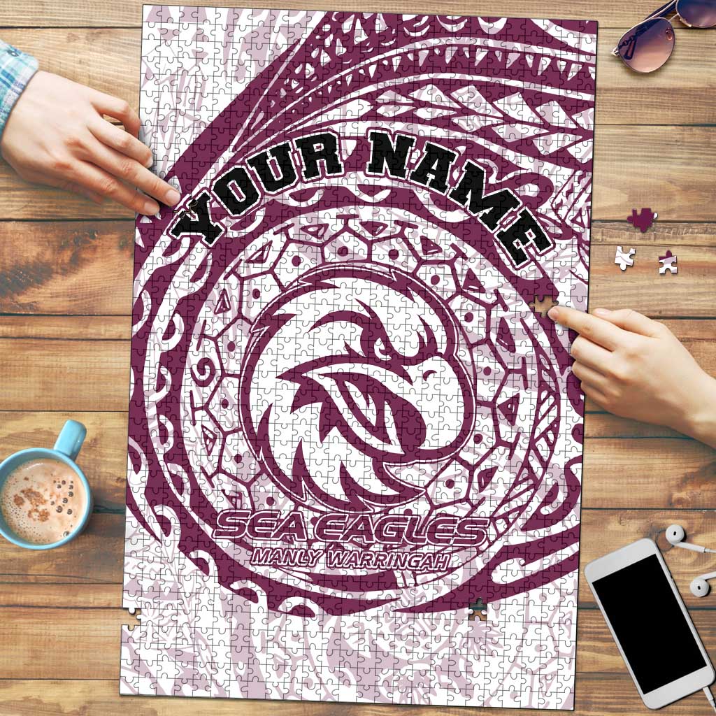 Personalized Manly Warringah Sea Eagles Puzzle Polynesian Tribal Chest and Sleeve Tattoo
