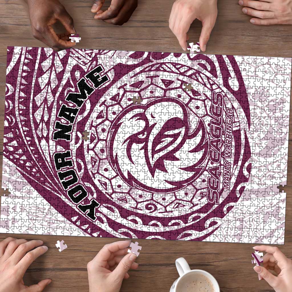 Personalized Manly Warringah Sea Eagles Puzzle Polynesian Tribal Chest and Sleeve Tattoo