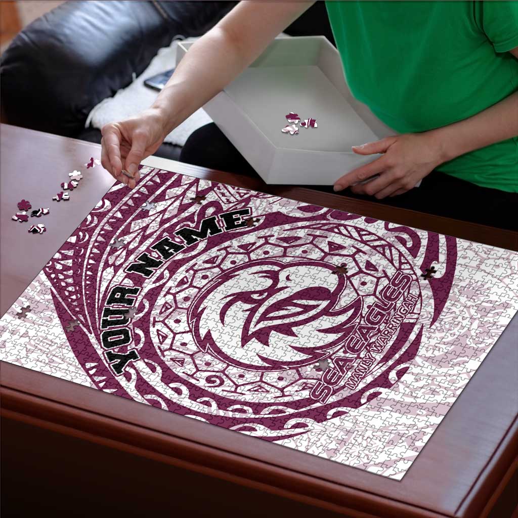 Personalized Manly Warringah Sea Eagles Puzzle Polynesian Tribal Chest and Sleeve Tattoo