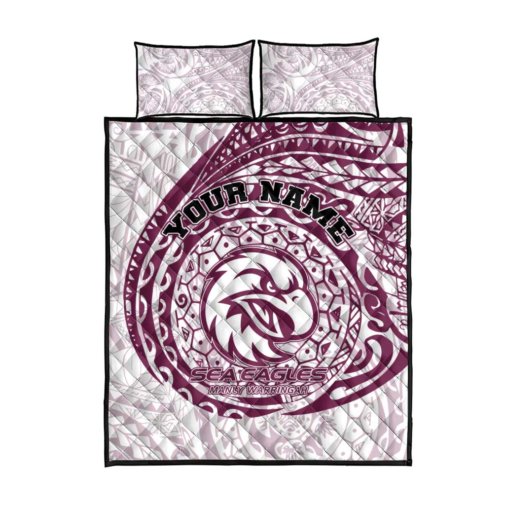 Personalized Manly Warringah Sea Eagles Quilt Bed Set Polynesian Tribal Chest and Sleeve Tattoo