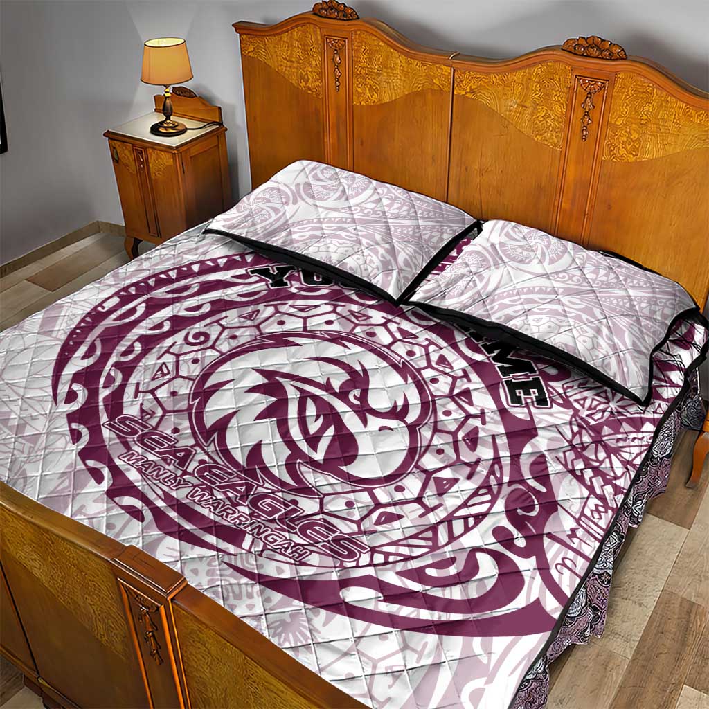 Personalized Manly Warringah Sea Eagles Quilt Bed Set Polynesian Tribal Chest and Sleeve Tattoo