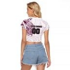 Personalized Manly Warringah Sea Eagles Raglan Cropped T Shirt Polynesian Tribal Chest and Sleeve Tattoo