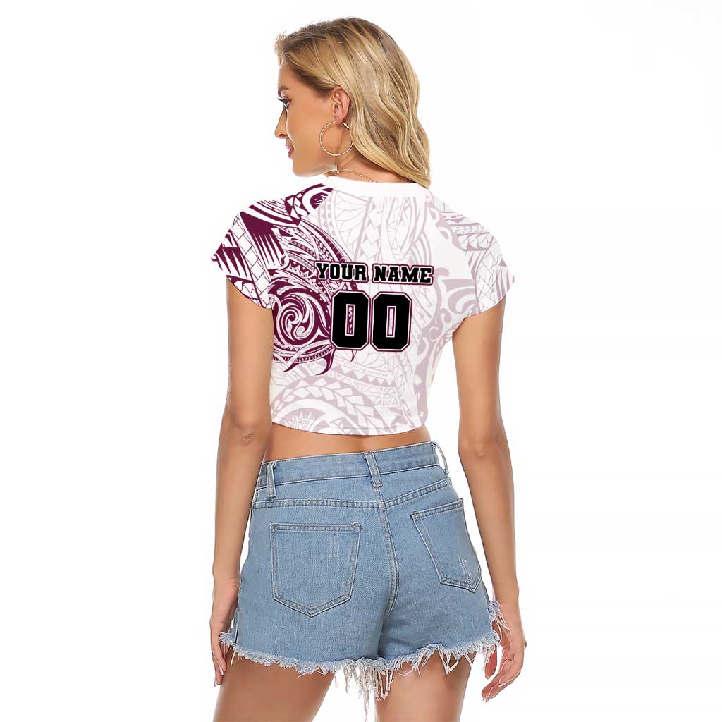 Personalized Manly Warringah Sea Eagles Raglan Cropped T Shirt Polynesian Tribal Chest and Sleeve Tattoo