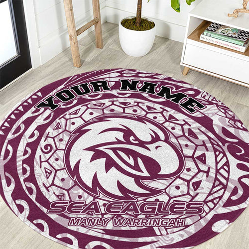 Personalized Manly Warringah Sea Eagles Round Carpet Polynesian Tribal Chest and Sleeve Tattoo