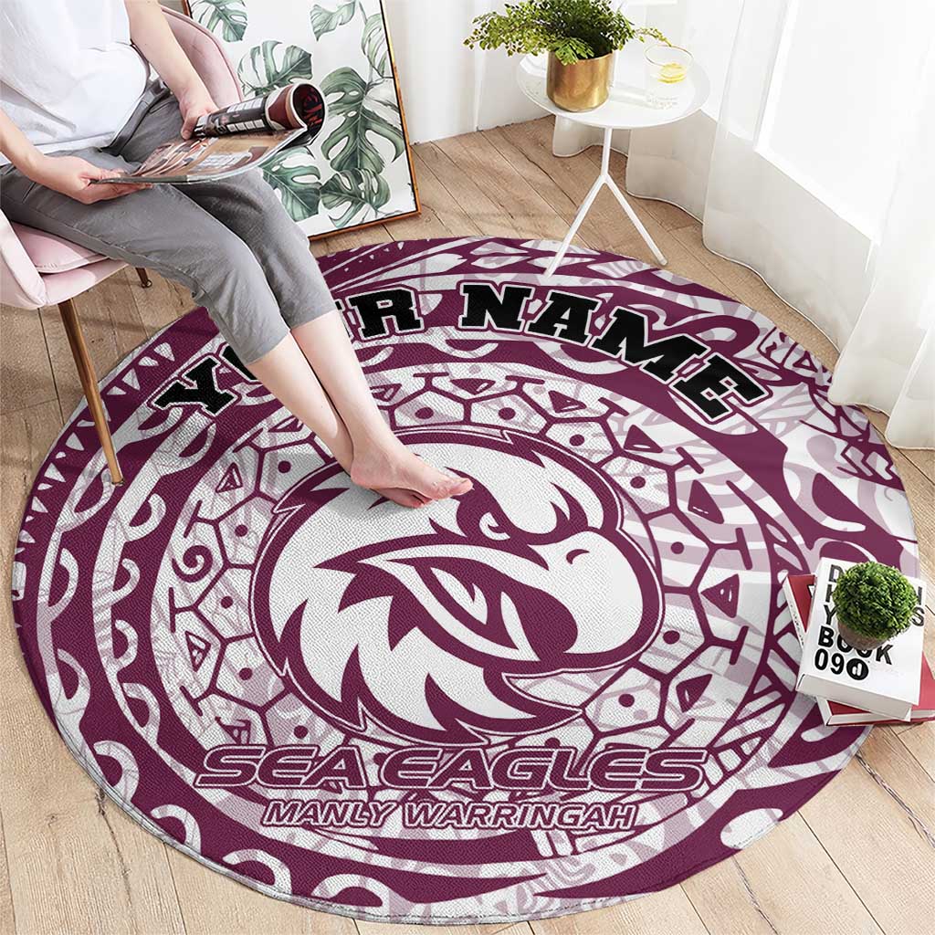 Personalized Manly Warringah Sea Eagles Round Carpet Polynesian Tribal Chest and Sleeve Tattoo
