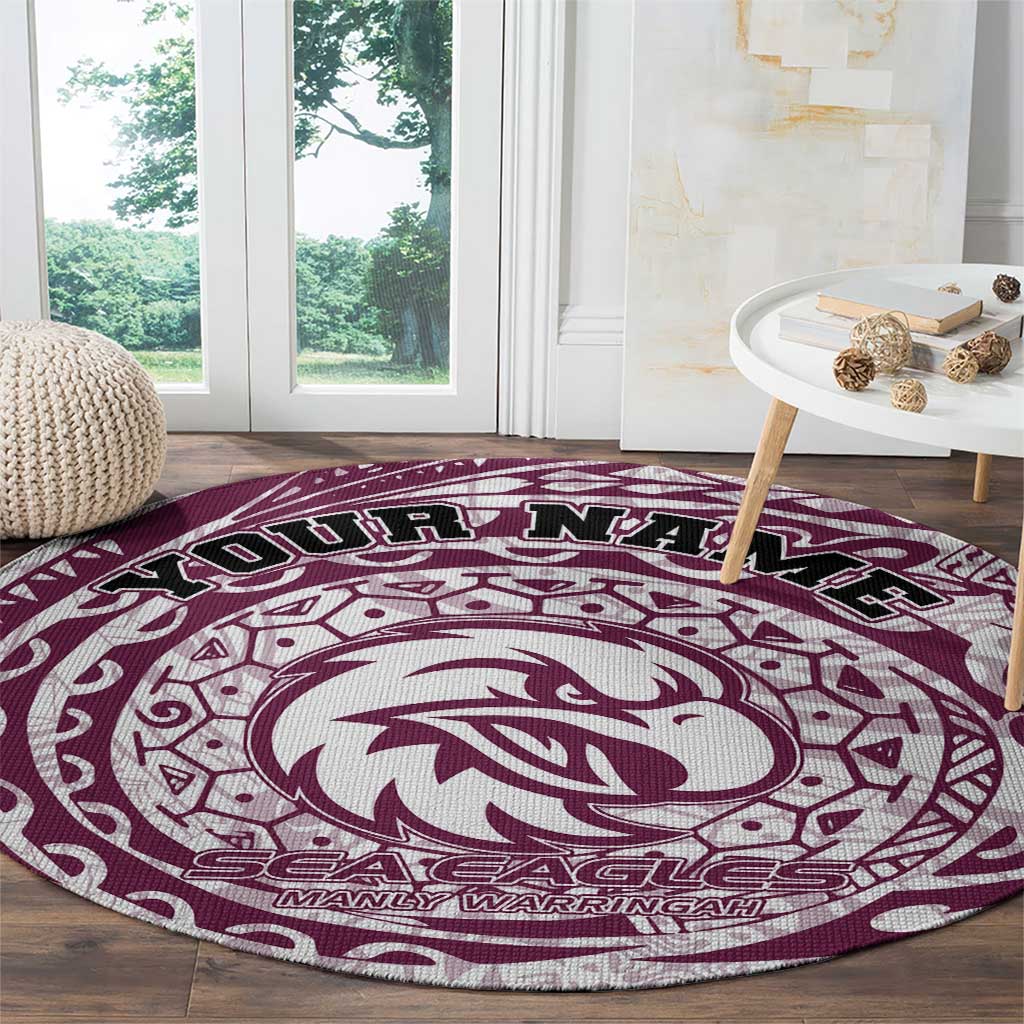 Personalized Manly Warringah Sea Eagles Round Carpet Polynesian Tribal Chest and Sleeve Tattoo