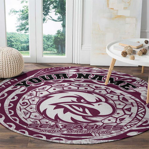 Personalized Manly Warringah Sea Eagles Round Carpet Polynesian Tribal Chest and Sleeve Tattoo