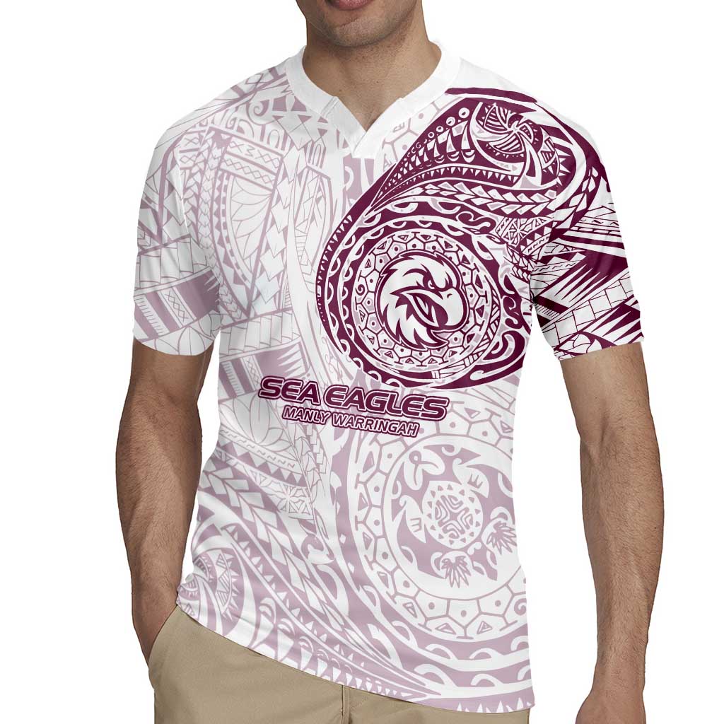 Personalized Manly Warringah Sea Eagles Rugby Jersey Polynesian Tribal Chest and Sleeve Tattoo