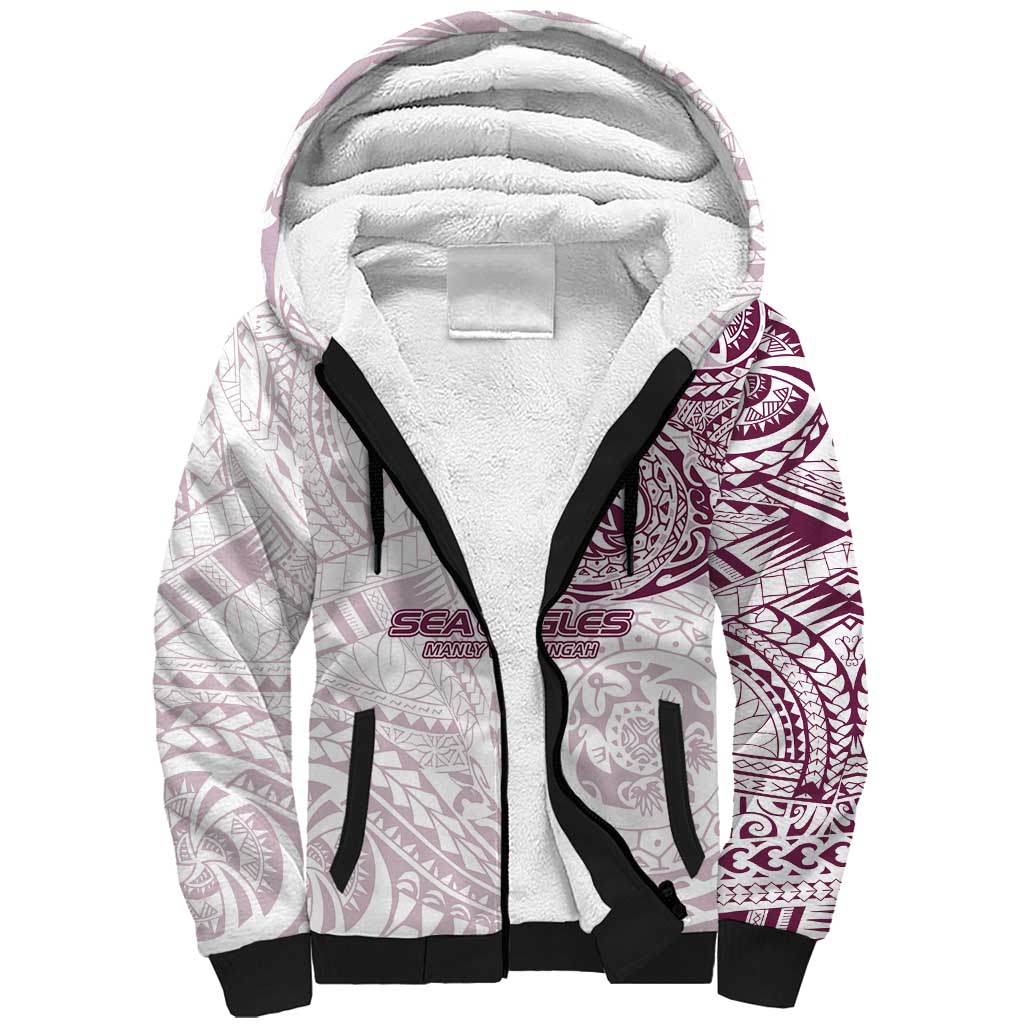 Personalized Manly Warringah Sea Eagles Sherpa Hoodie Polynesian Tribal Chest and Sleeve Tattoo