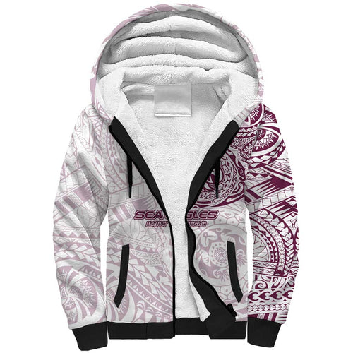 Personalized Manly Warringah Sea Eagles Sherpa Hoodie Polynesian Tribal Chest and Sleeve Tattoo