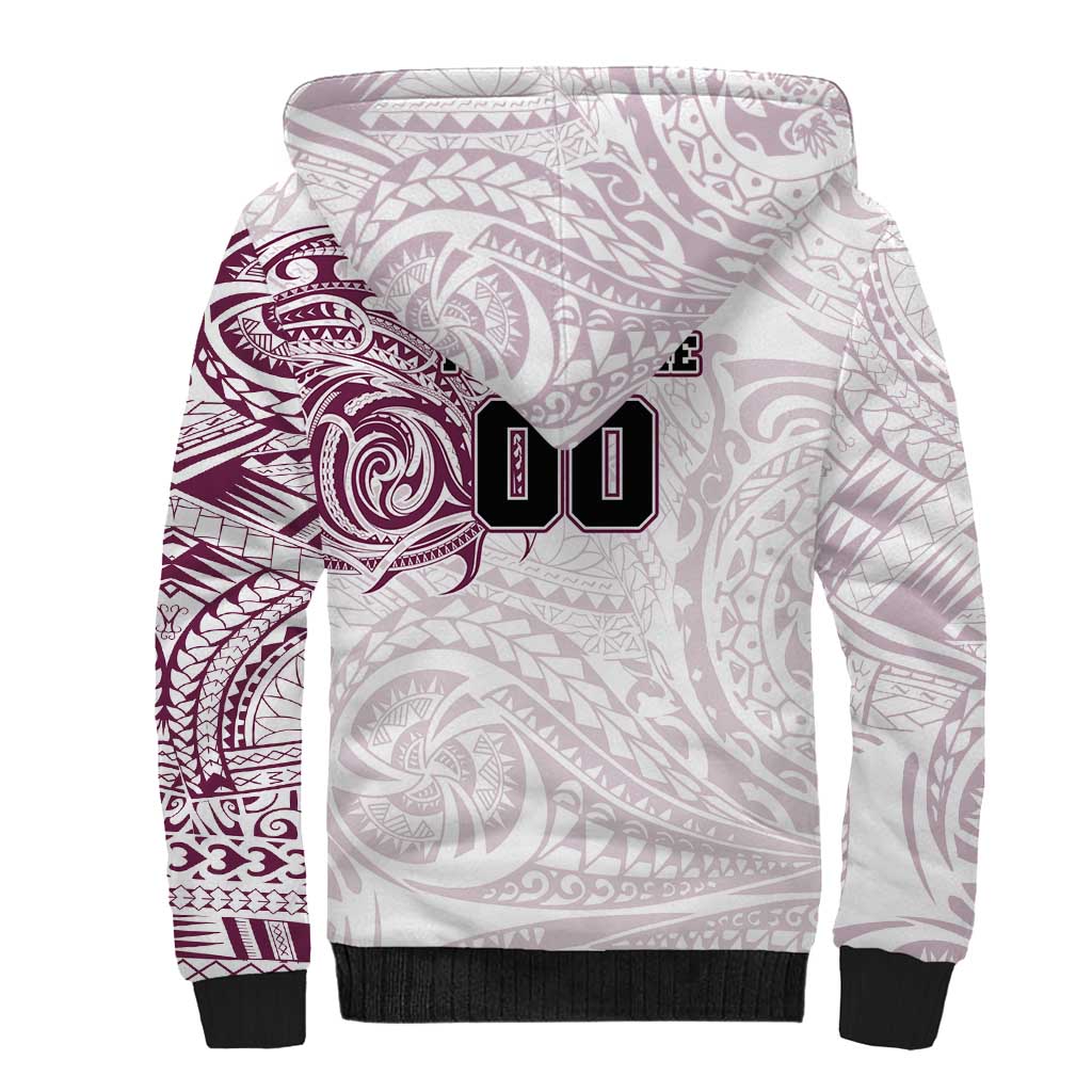 Personalized Manly Warringah Sea Eagles Sherpa Hoodie Polynesian Tribal Chest and Sleeve Tattoo