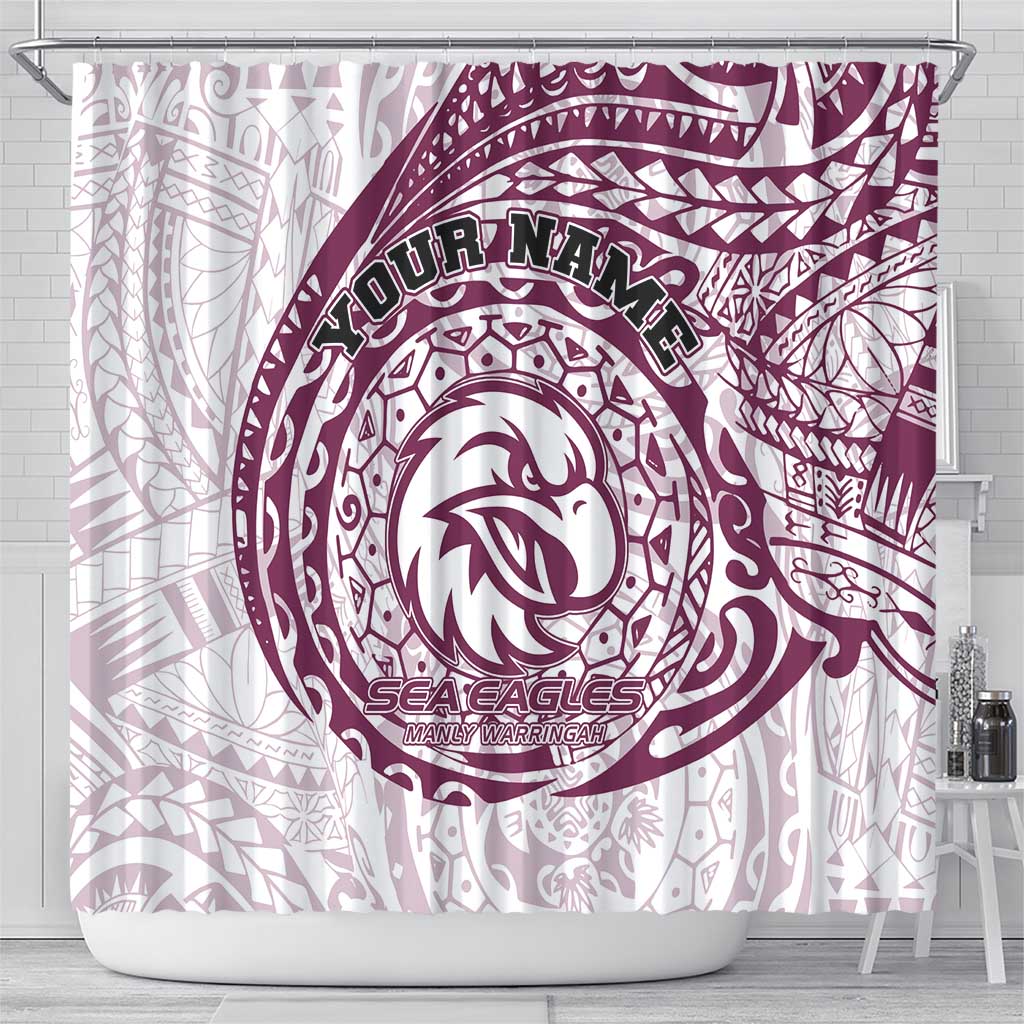 Personalized Manly Warringah Sea Eagles Shower Curtain Polynesian Tribal Chest and Sleeve Tattoo