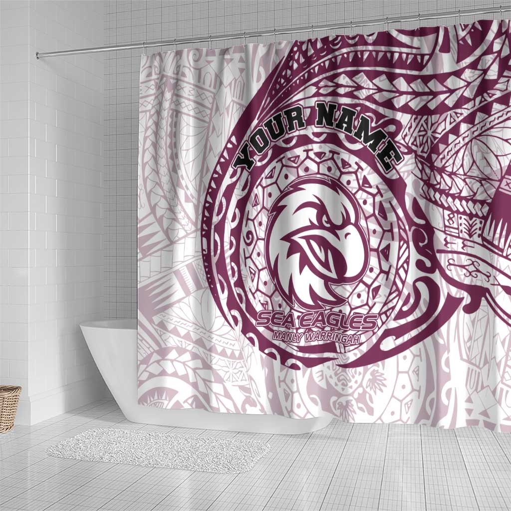 Personalized Manly Warringah Sea Eagles Shower Curtain Polynesian Tribal Chest and Sleeve Tattoo