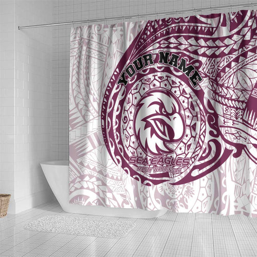 Personalized Manly Warringah Sea Eagles Shower Curtain Polynesian Tribal Chest and Sleeve Tattoo