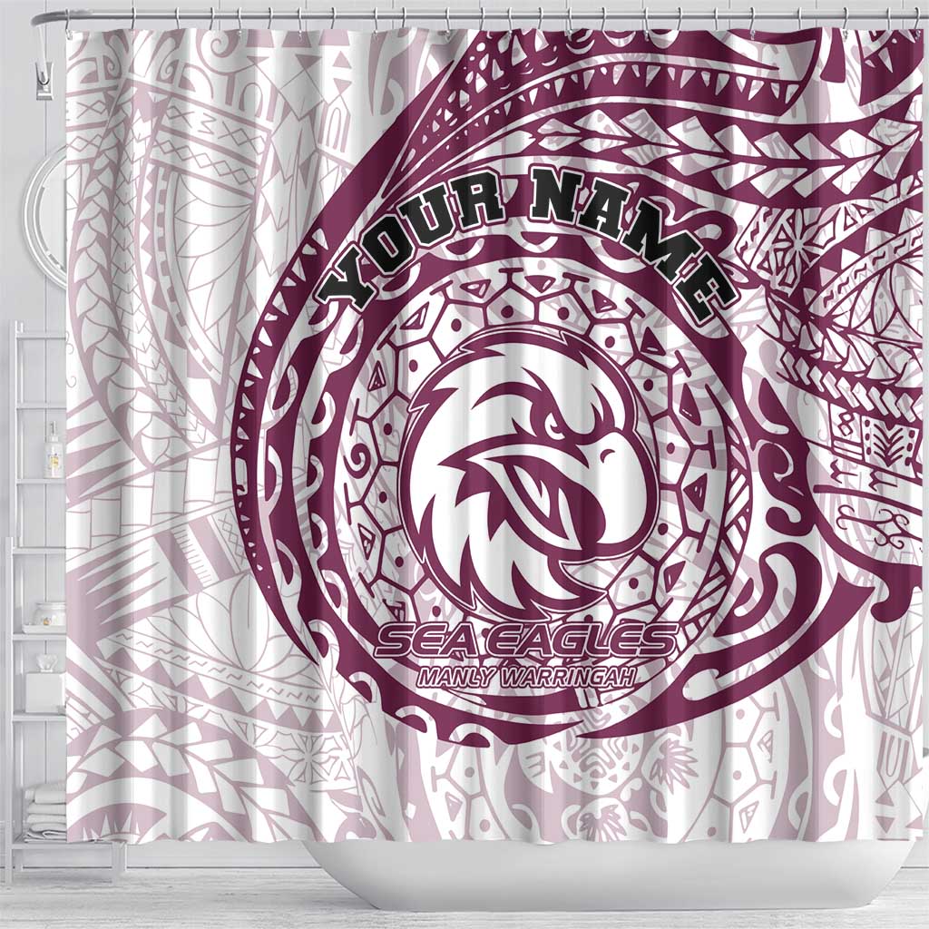 Personalized Manly Warringah Sea Eagles Shower Curtain Polynesian Tribal Chest and Sleeve Tattoo