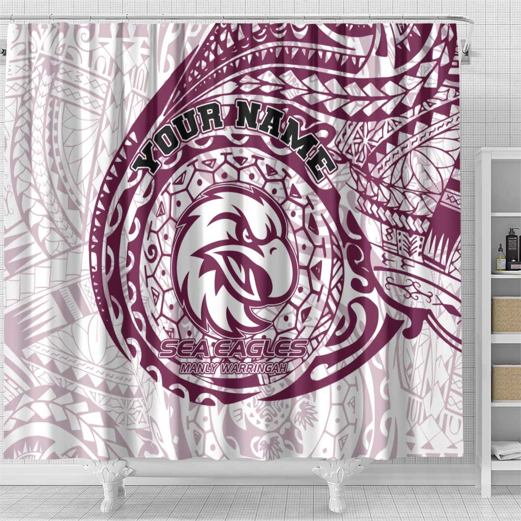 Personalized Manly Warringah Sea Eagles Shower Curtain Polynesian Tribal Chest and Sleeve Tattoo