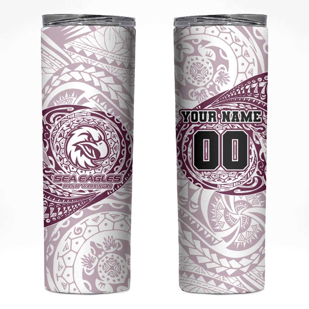 Personalized Manly Warringah Sea Eagles Skinny Tumbler Polynesian Tribal Chest and Sleeve Tattoo