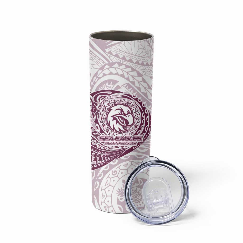 Personalized Manly Warringah Sea Eagles Skinny Tumbler Polynesian Tribal Chest and Sleeve Tattoo
