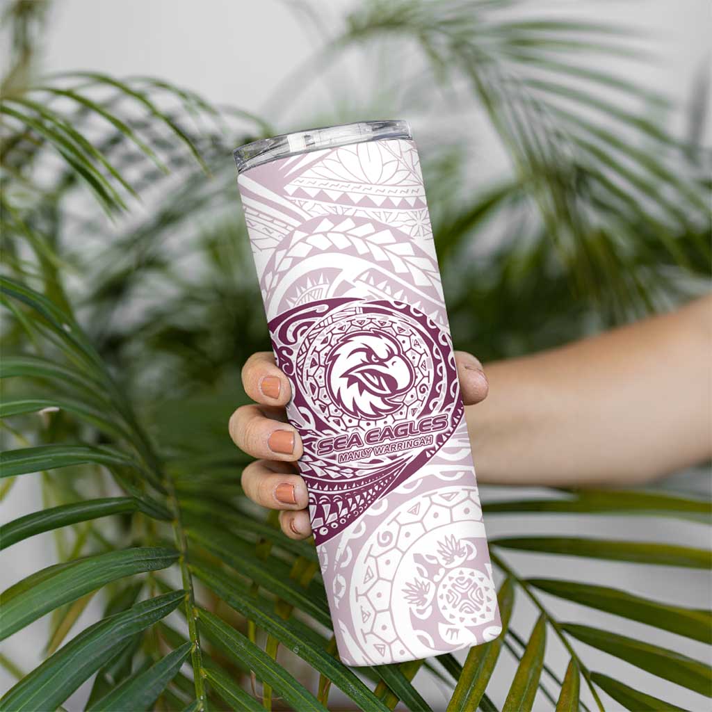 Personalized Manly Warringah Sea Eagles Skinny Tumbler Polynesian Tribal Chest and Sleeve Tattoo