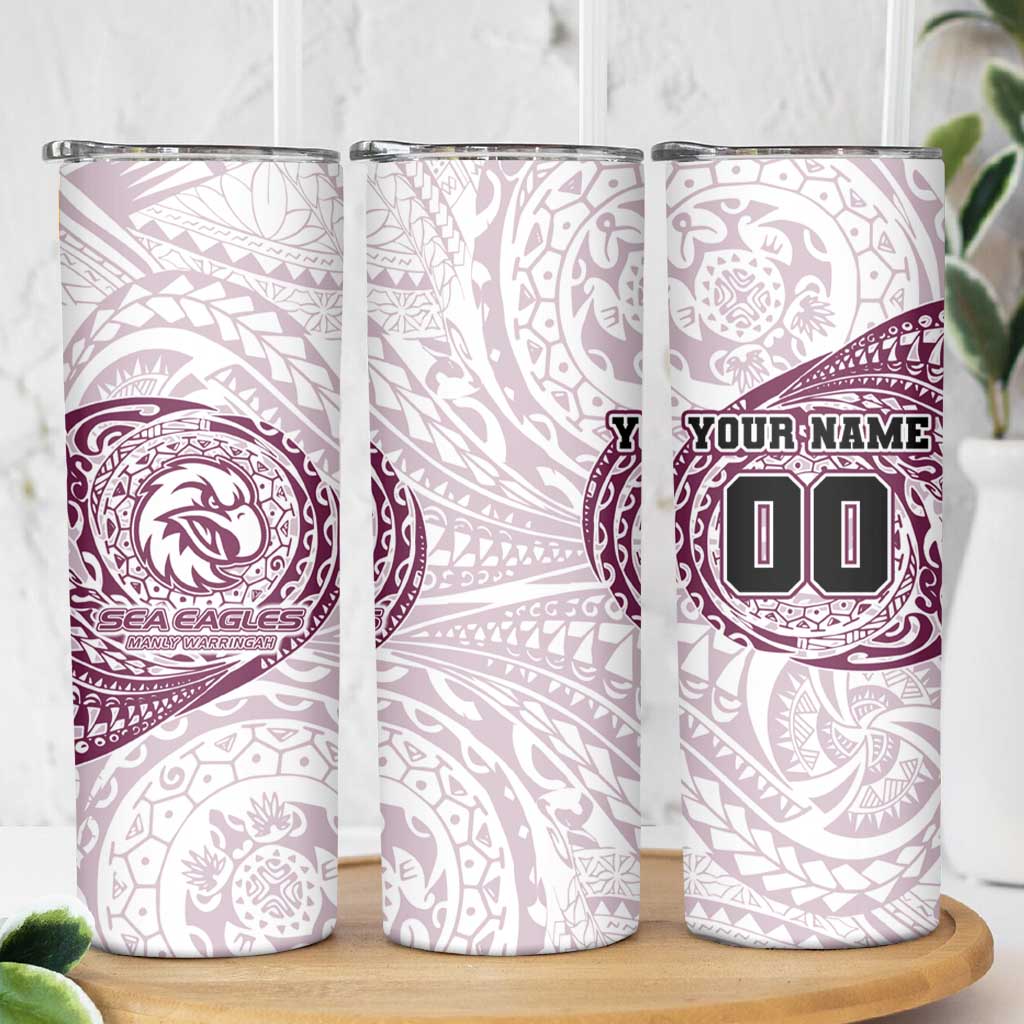 Personalized Manly Warringah Sea Eagles Skinny Tumbler Polynesian Tribal Chest and Sleeve Tattoo