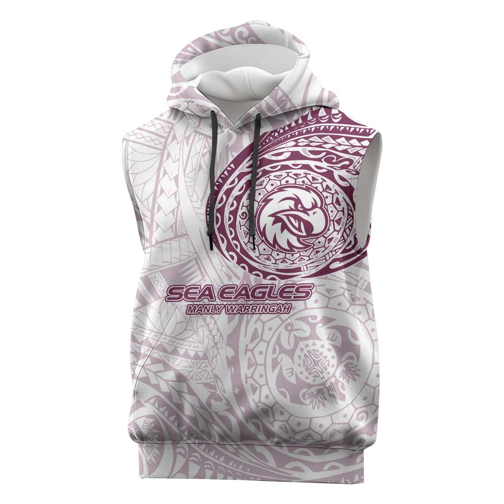 Personalized Manly Warringah Sea Eagles Sleeveless Hoodie Polynesian Tribal Chest and Sleeve Tattoo